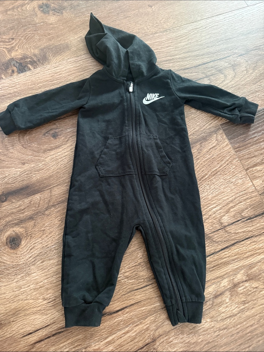 Nike Black Hooded Zip-Up baby One-Piece with White Logo